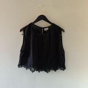 Tobi Black Lace Hem Crop Top
